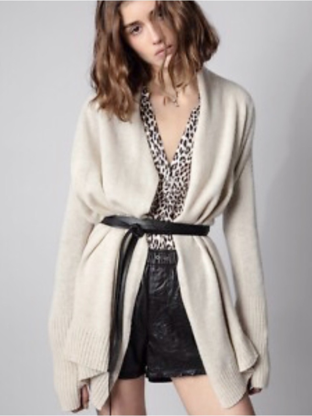 Zadig & Voltaire Dazzy Cashmere Cardigan With Leather Belt, size M/L
